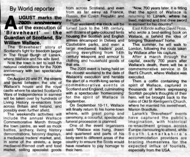 Press cutting from the Lanark Advertiser, Thursday 7th April 2005