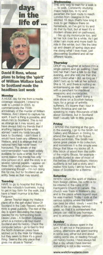7 days in the life of David Ross - Sunday Herald article, 11th January 2004
